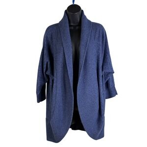 Lands End Blue Heathered Knit Open Front Shawl Cardigan Sweater Size L/P 14-16